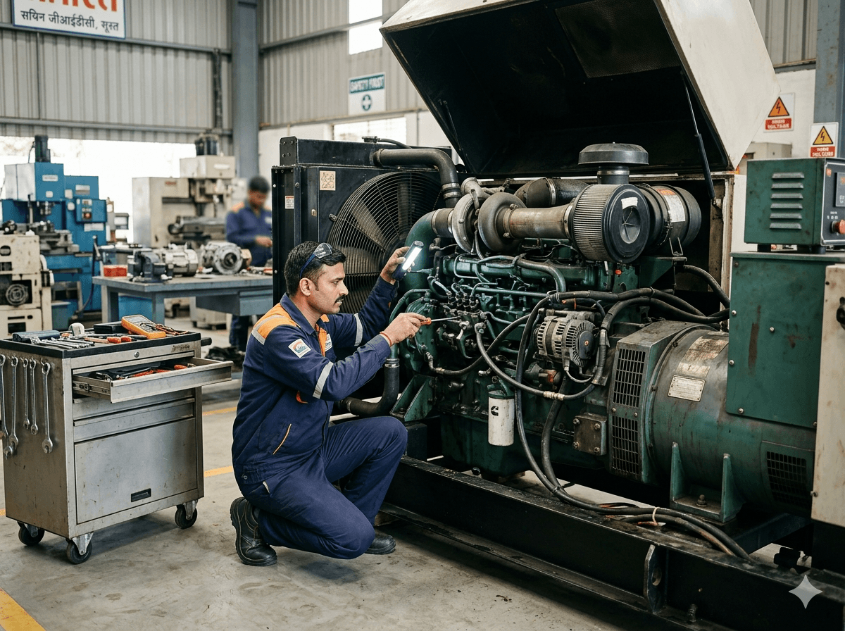 Fuel injection pump mounted on a calibration test bench in a diesel workshop