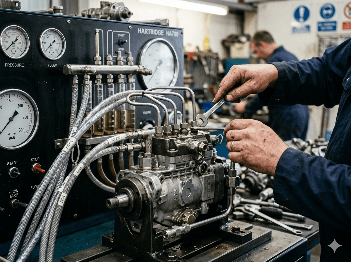 Close-up of technician repairing part of a diesel generator